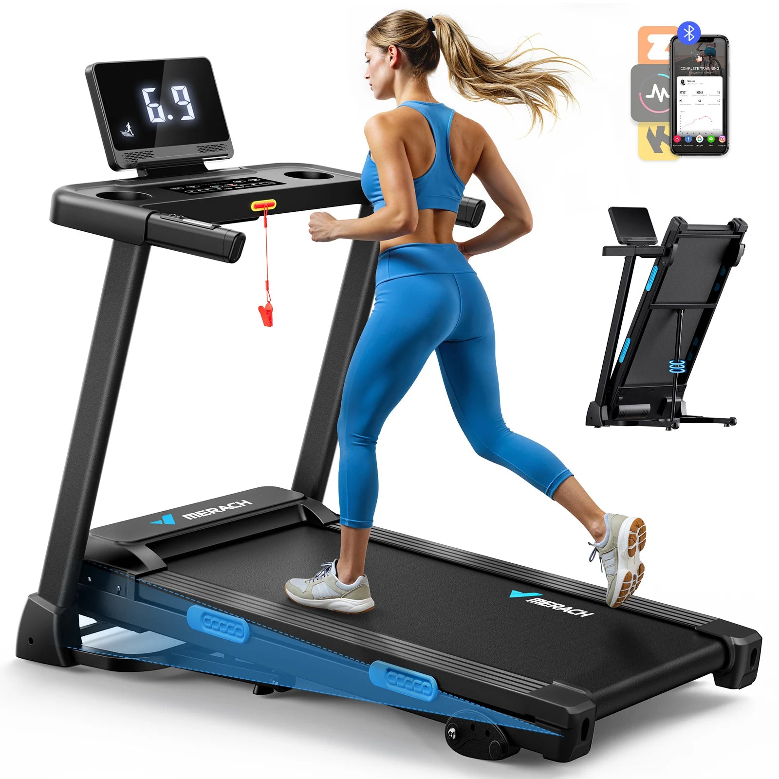 Foldable Treadmill, T12 Incline, Quiet, 4 Silicone Shock Cushion