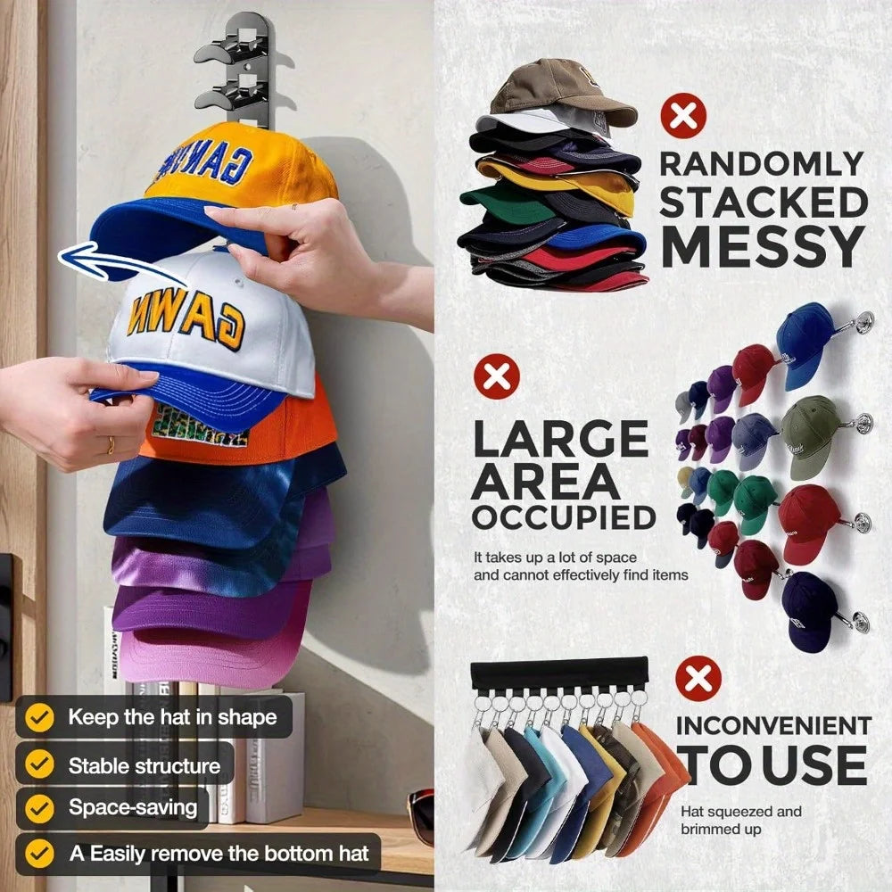 Hat Racks, Baseball Caps, Adhesive, Wall-Drilled