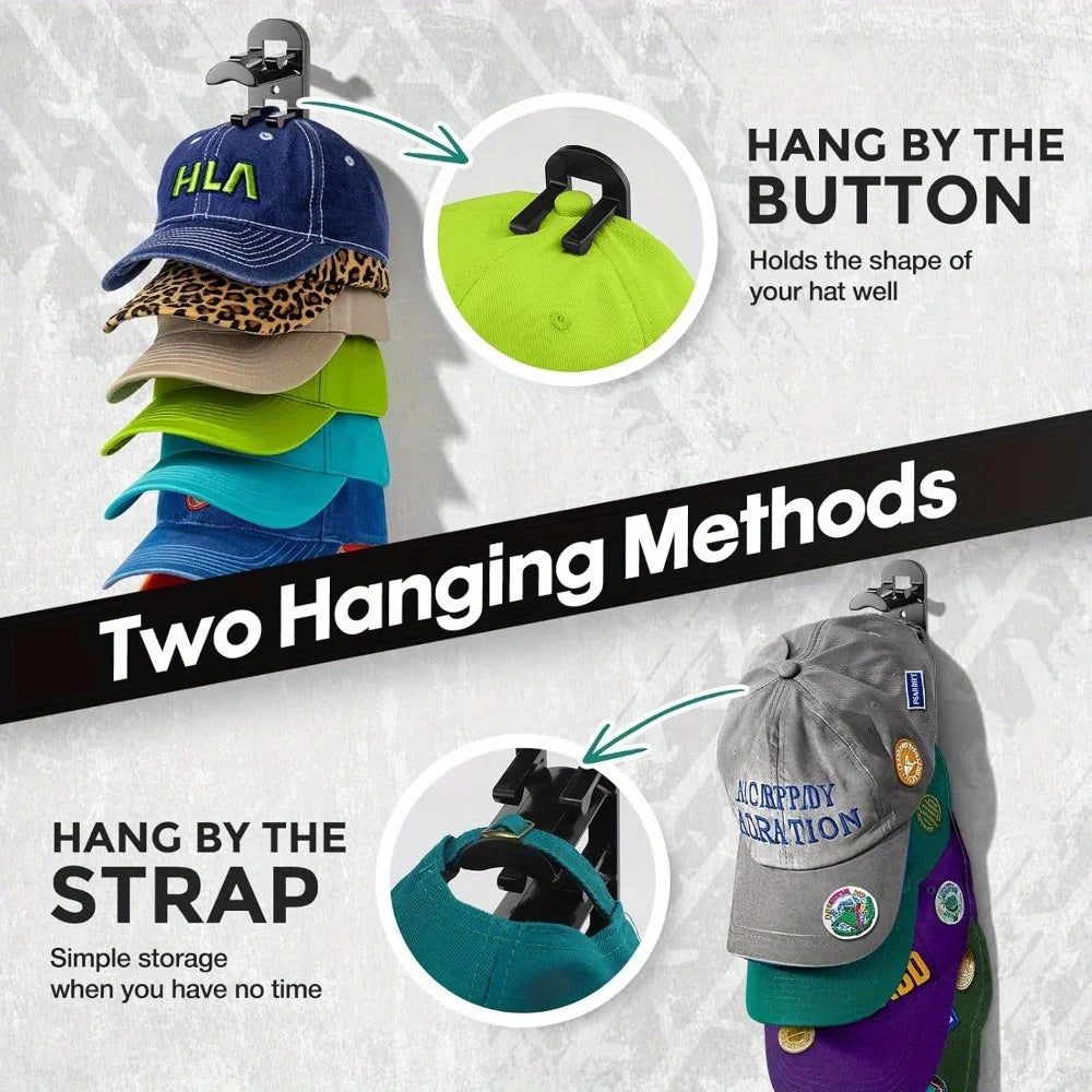 Hat Racks, Baseball Caps, Adhesive, Wall-Drilled