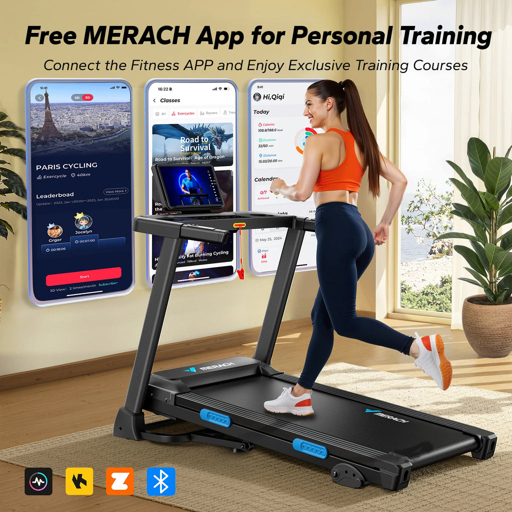 Foldable Treadmill, T12 Incline, Quiet, 4 Silicone Shock Cushion