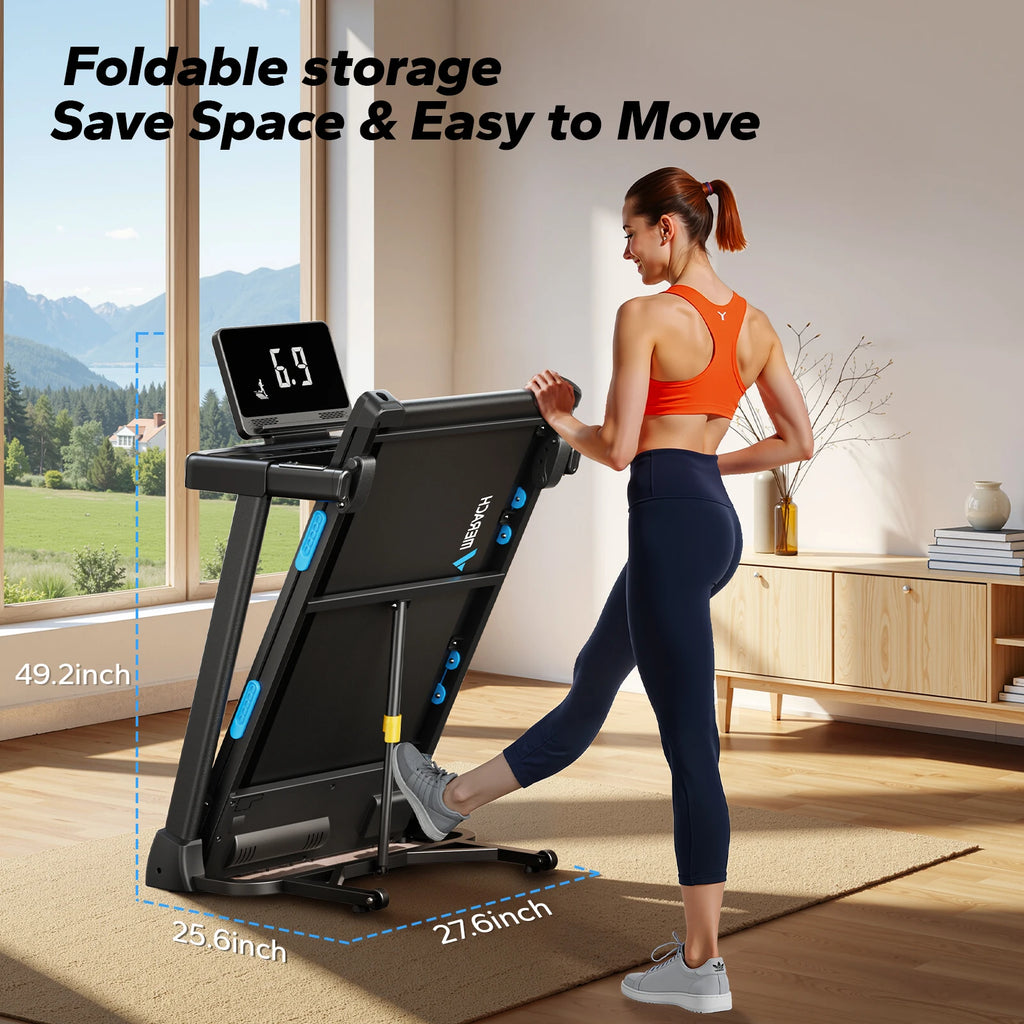 Foldable Treadmill, T12 Incline, Quiet, 4 Silicone Shock Cushion