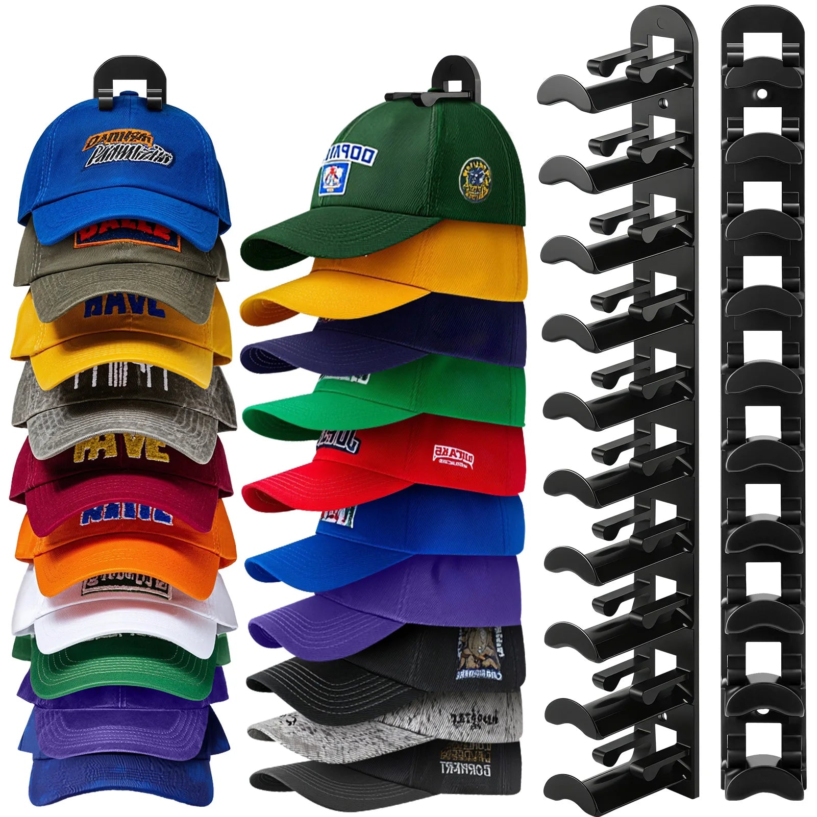Hat Racks, Baseball Caps, Adhesive, Wall-Drilled