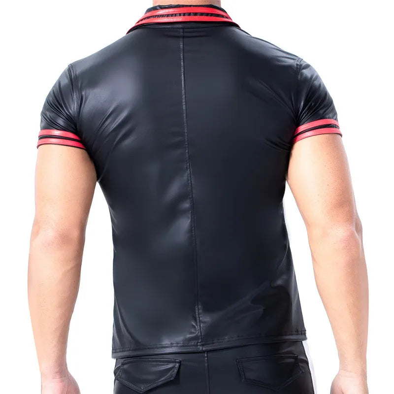 Plus Size Mens Leather Short Sleeve Shirts