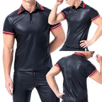 Plus Size Mens Leather Short Sleeve Shirts