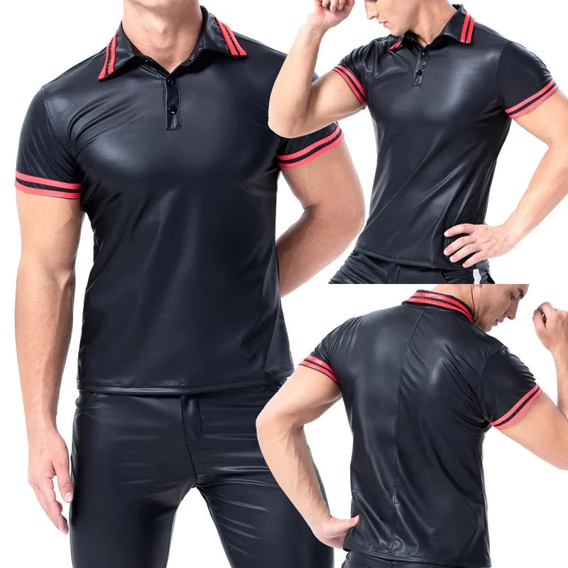 Plus Size Mens Leather Short Sleeve Shirts