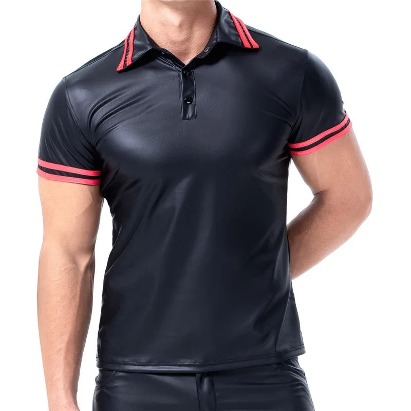 Plus Size Mens Leather Short Sleeve Shirts