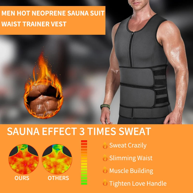 Neoprene Sweat Vest, Men, Waist Trainer, Adjustable