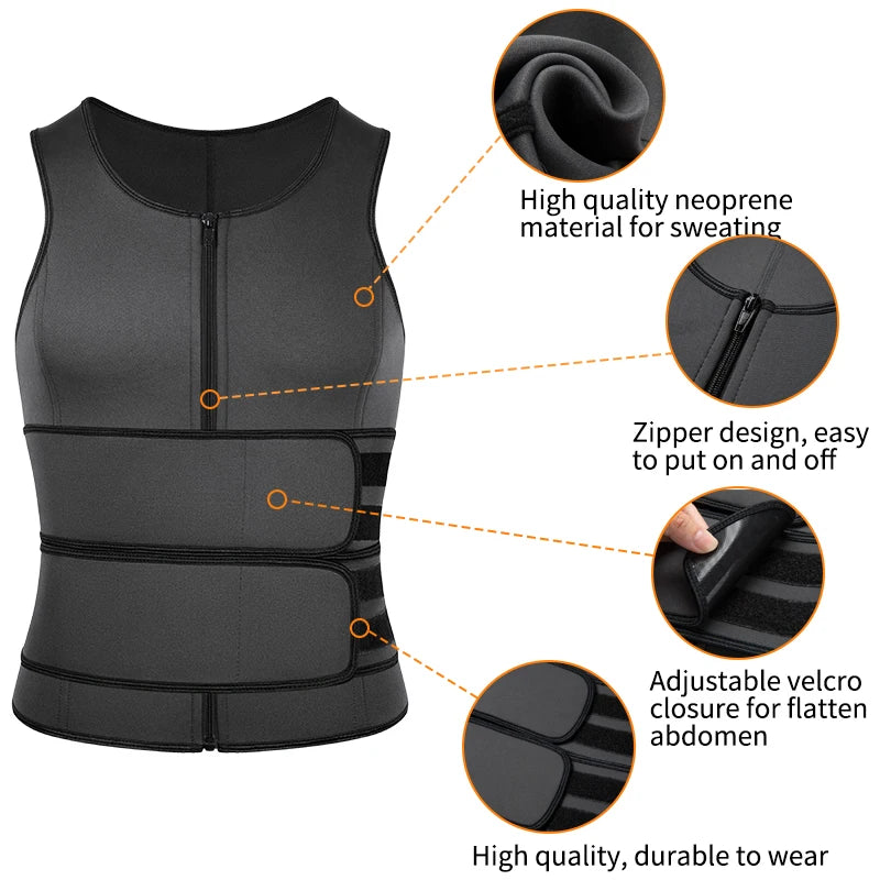 Neoprene Sweat Vest, Men, Waist Trainer, Adjustable