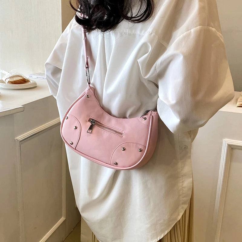 Rivet Underarm Bag, Women, High-quality, shoulder