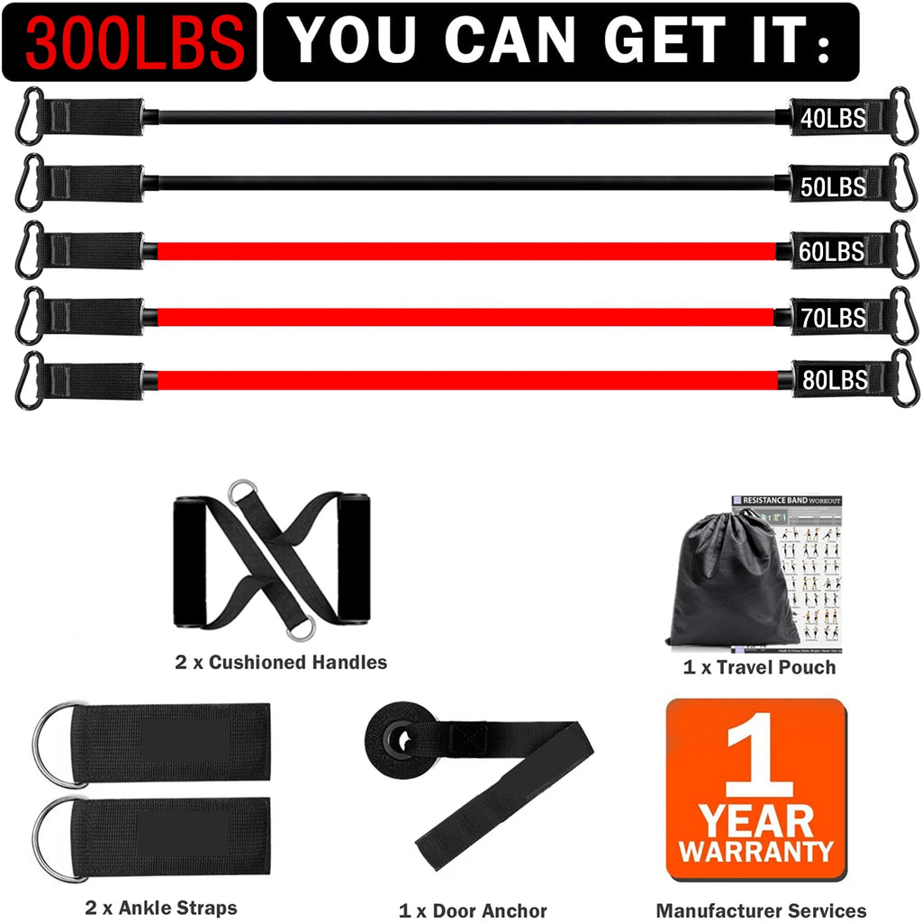 300LBS Fitness Resistance Bands Set, Training, Yoga, Unisex