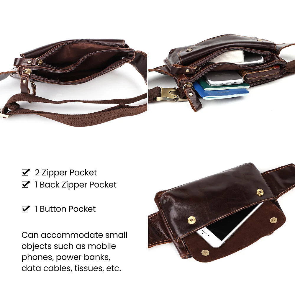 Leather Men Waist Bag Small Fanny Pack