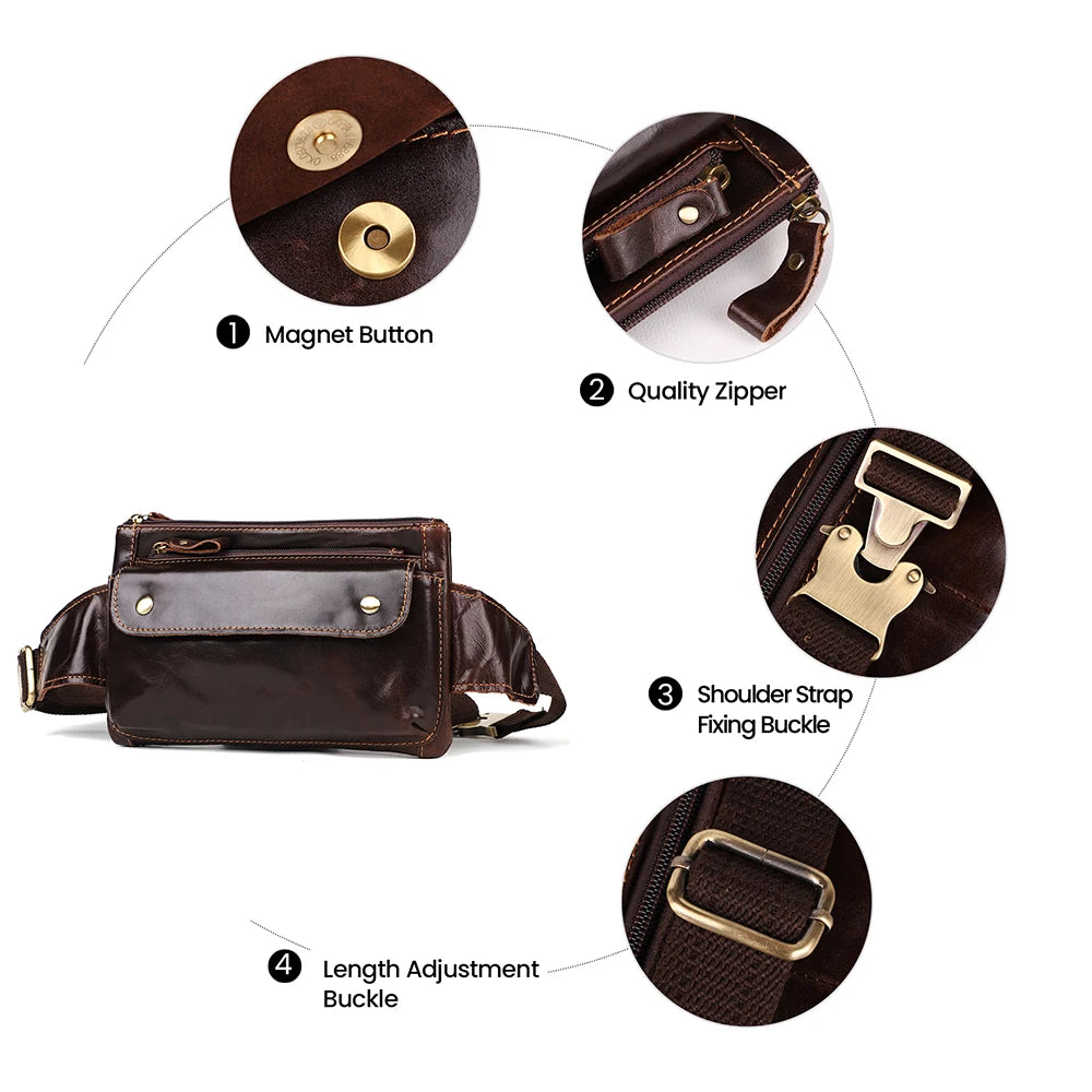 Leather Men Waist Bag Small Fanny Pack