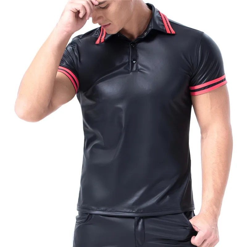 Plus Size Mens Leather Short Sleeve Shirts