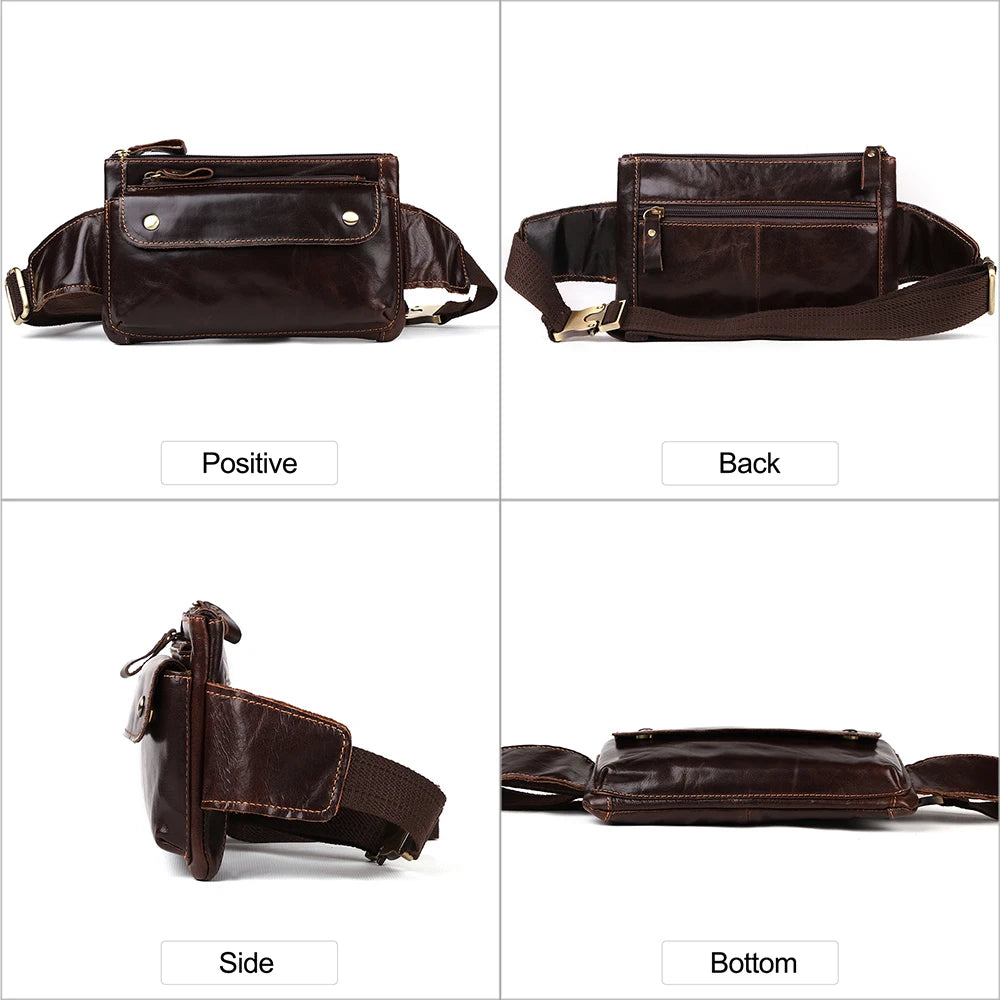 Leather Men Waist Bag Small Fanny Pack