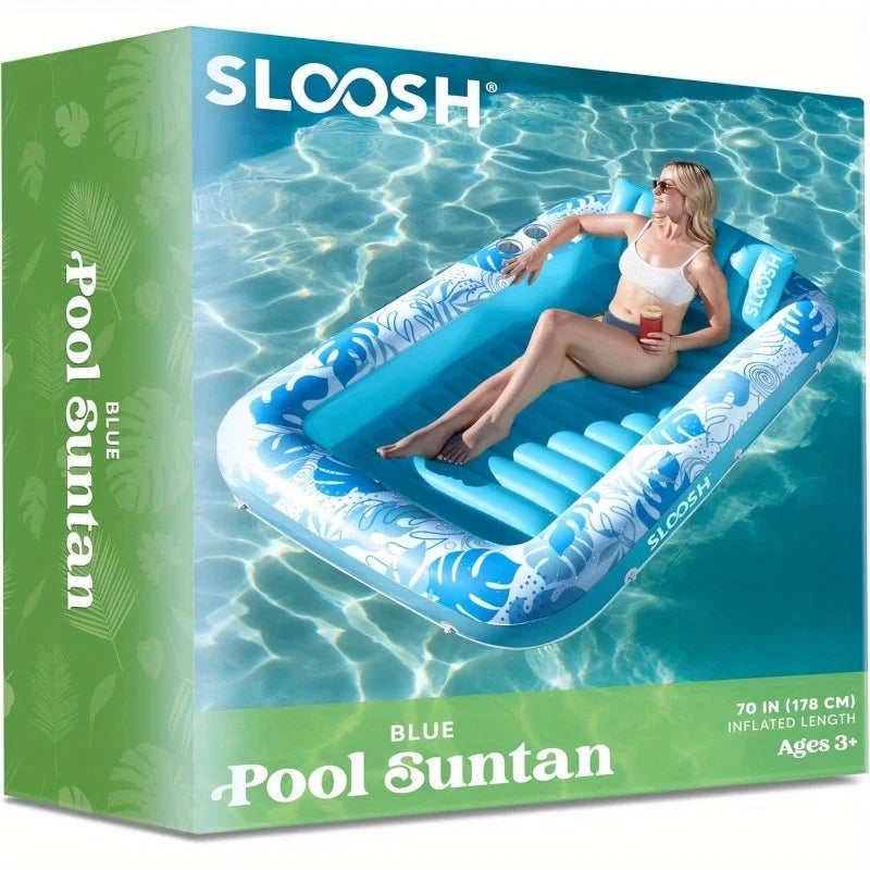 4 in 1 Suntan Tub Raft, Inflatable, Tanning, Pool,  70" x 46", Pillow