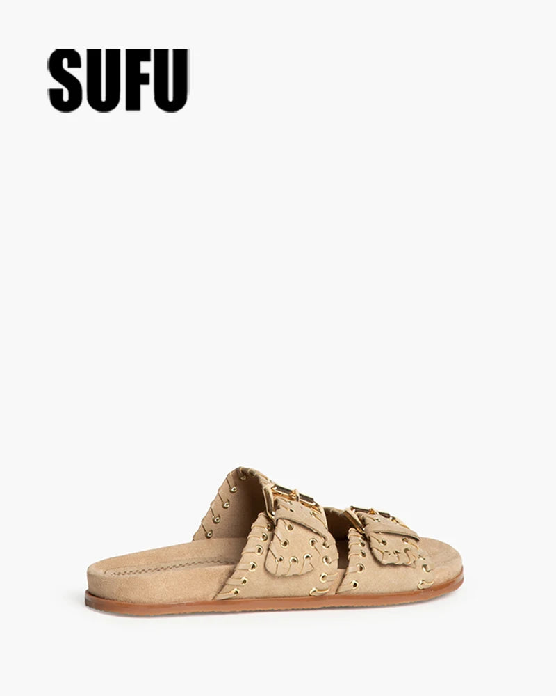 SUFU belt buckle vintage flat slippers