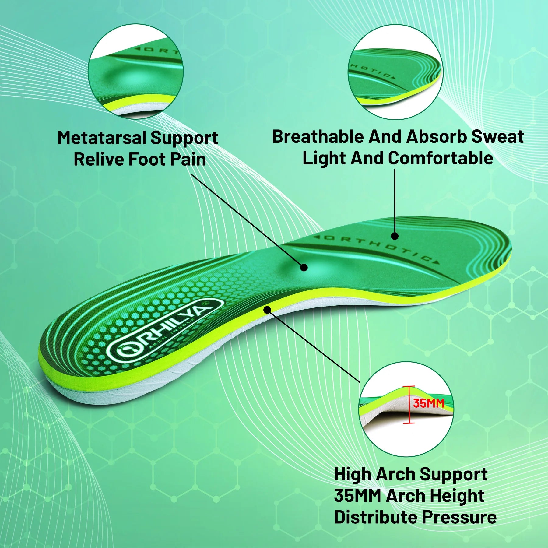Orthopedic Insole, Flat Feet, High Arch Support, Unisex