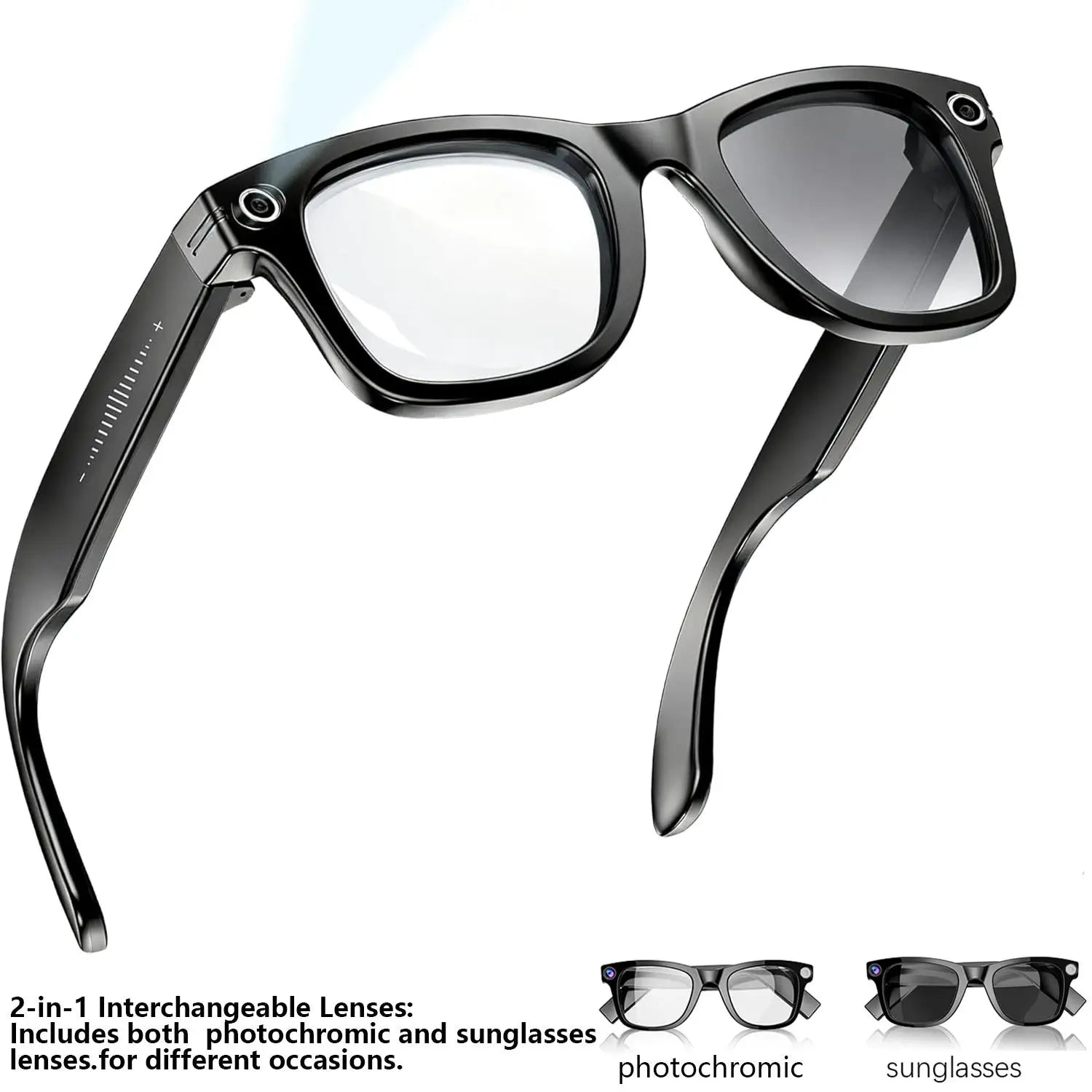 Smart AI Camera Glasses, 8MP, 140+ Languages, Bluetooth Music, 1080P Video Recording