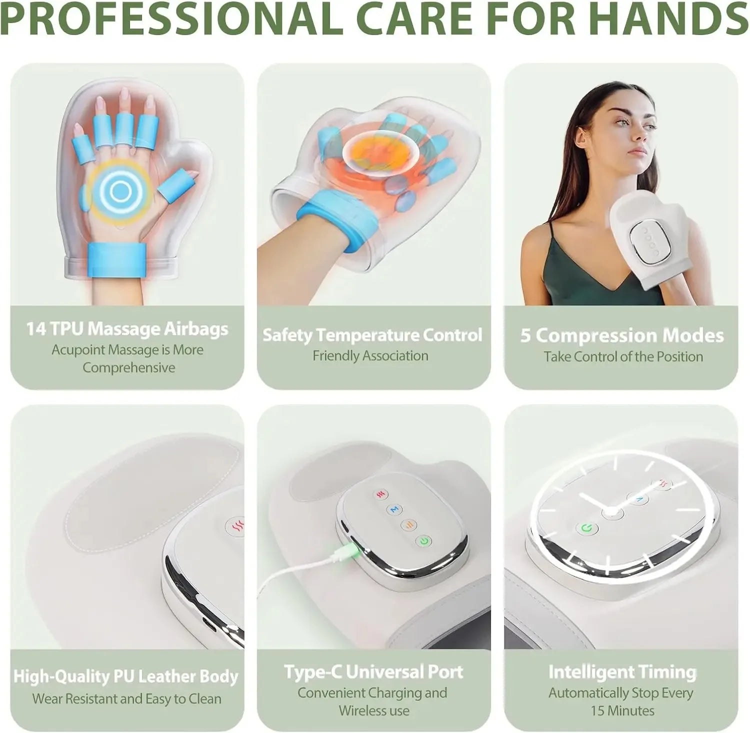 Hand Massager W/Heat, Airbag Compression, Vibration Gloves