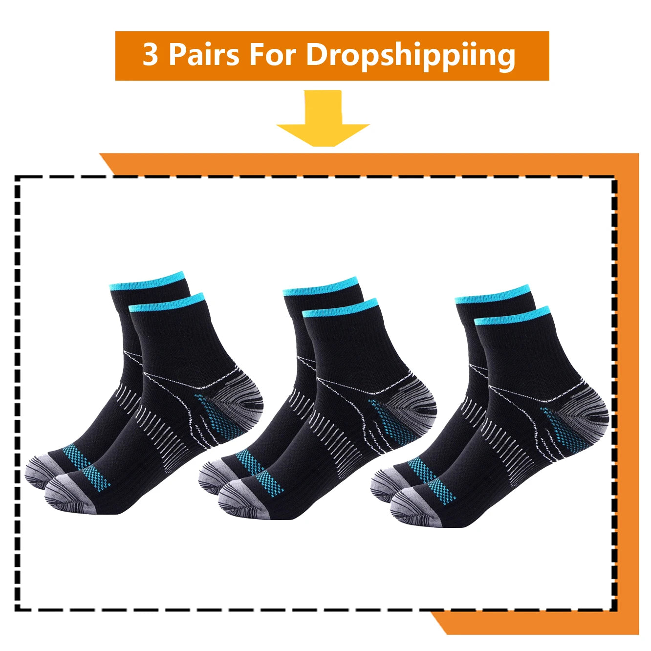 3 Pairs, Compression Socks, 20-30 mm Hg, Athletic, Nylon Medical Nursing