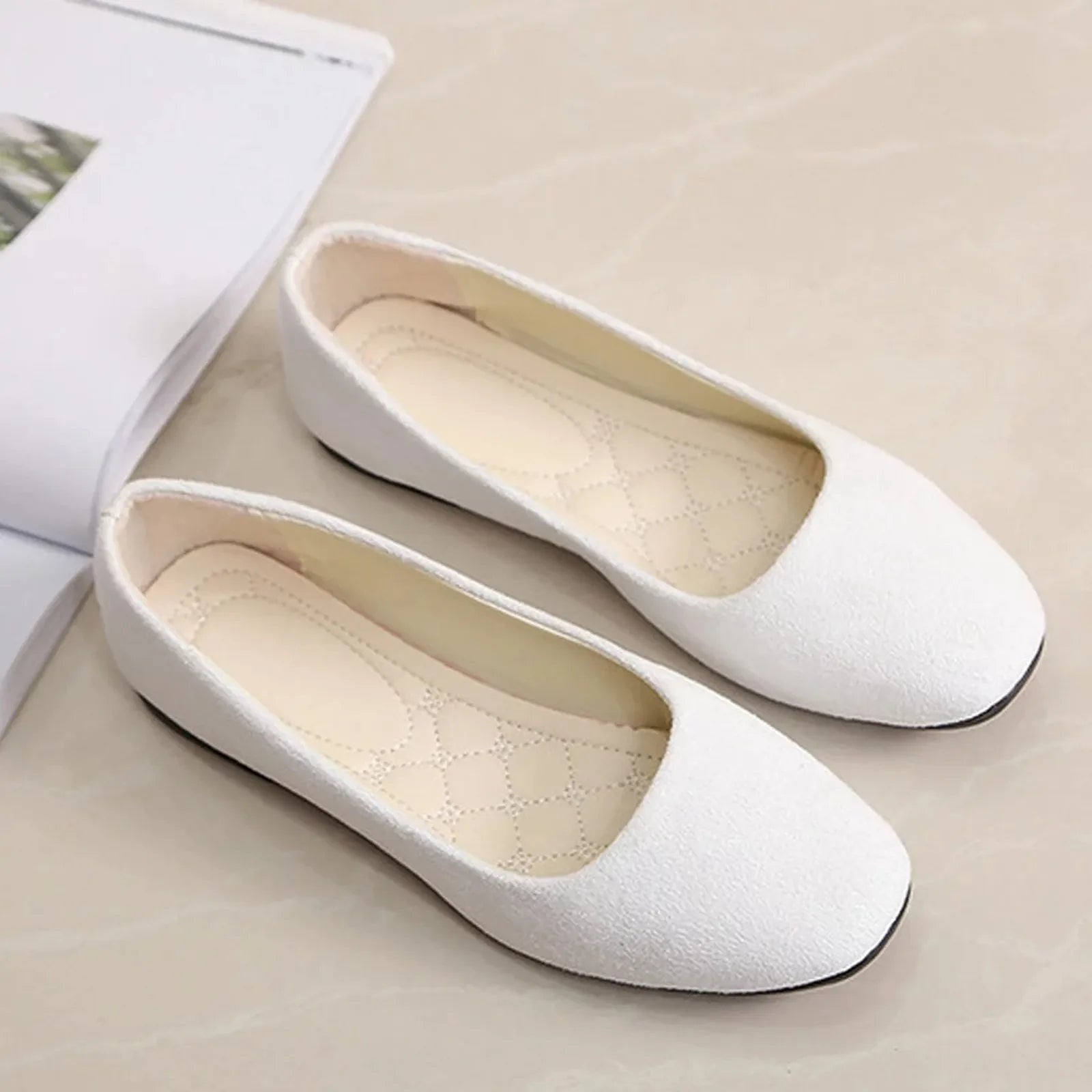 Women Suede Square Flat Heel, Pumps Size 34-39