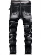 Mid-high waist fringed jeans, solid color