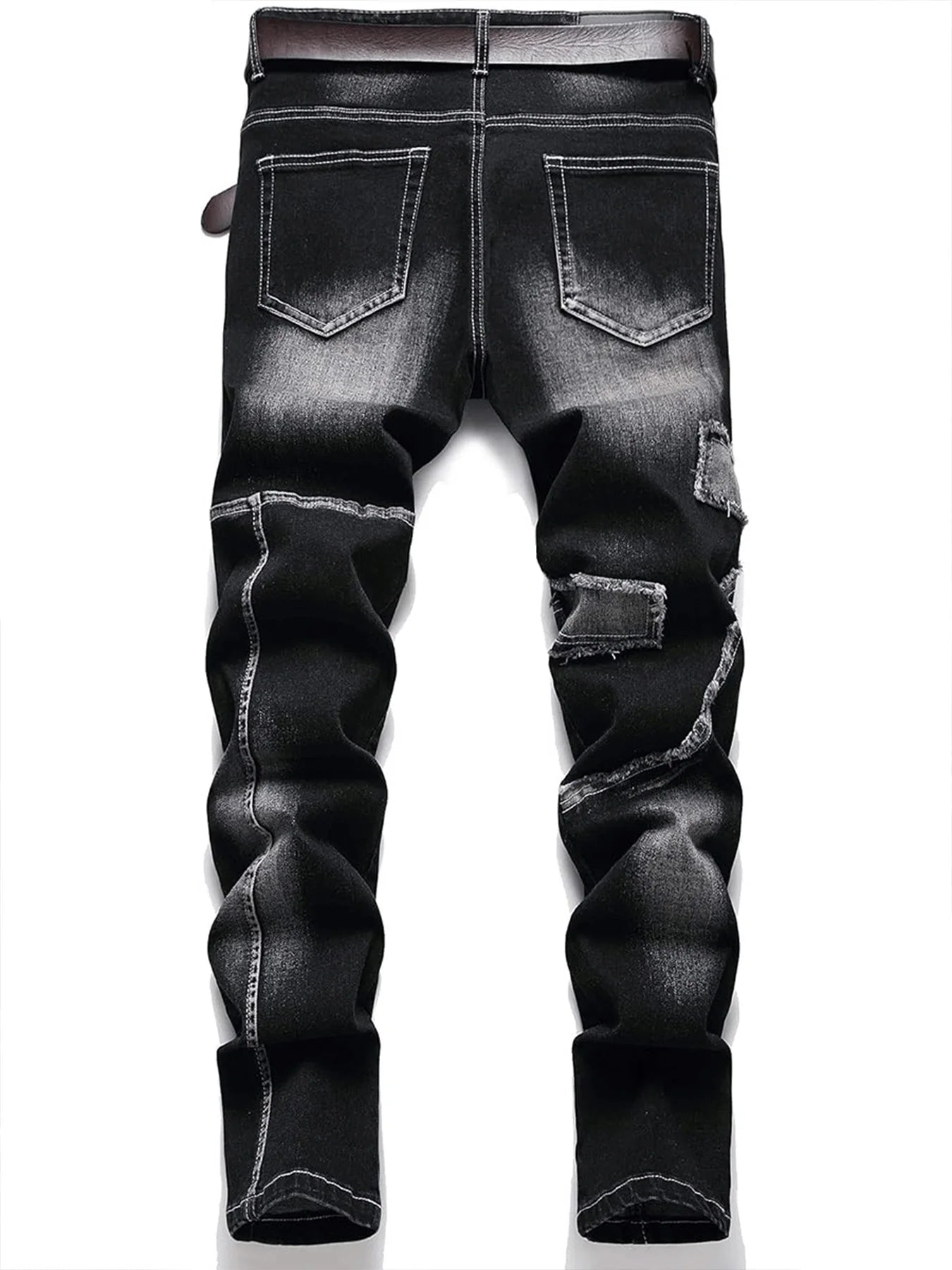 Mid-high waist fringed jeans, solid color