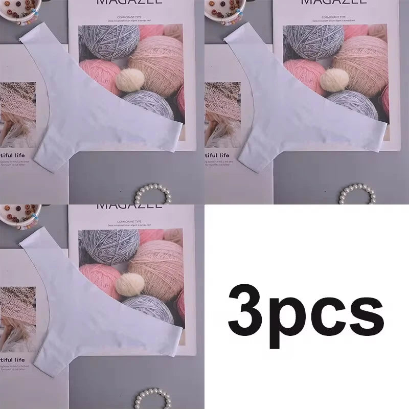 3PCS Seamless Panties Women, Silk, Cotton Crotch, Breathable