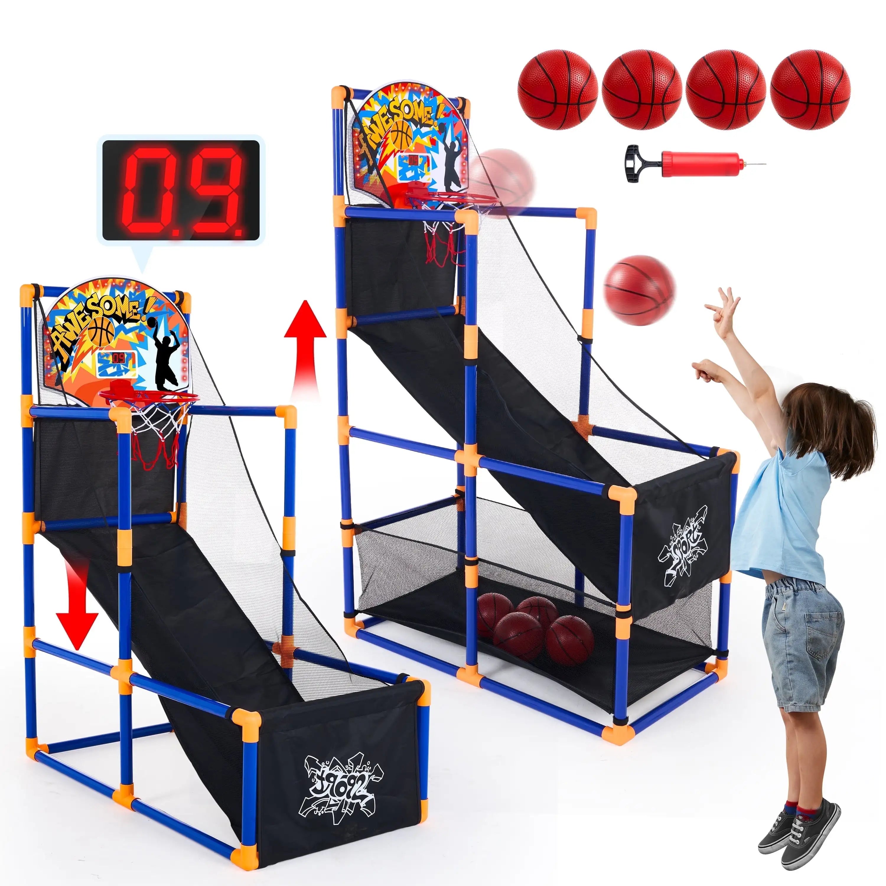 LED Scoring Arcade Basketball Game, 4 Balls, Height 44"-55"