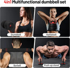 Adjustable Dumbbell Set, 20-80lbs, Weights, 4-in-1, Barbell/Kettlebell/Push-up