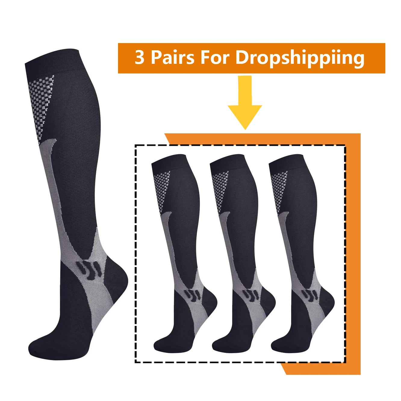 3 Pairs, Compression Socks, 20-30 mm Hg, Athletic, Nylon Medical Nursing