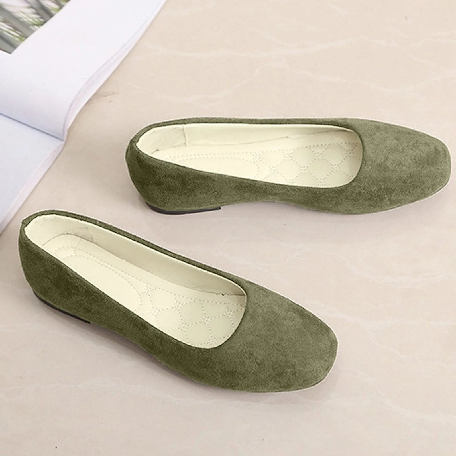 Women Suede Square Flat Heel, Pumps Size 34-39