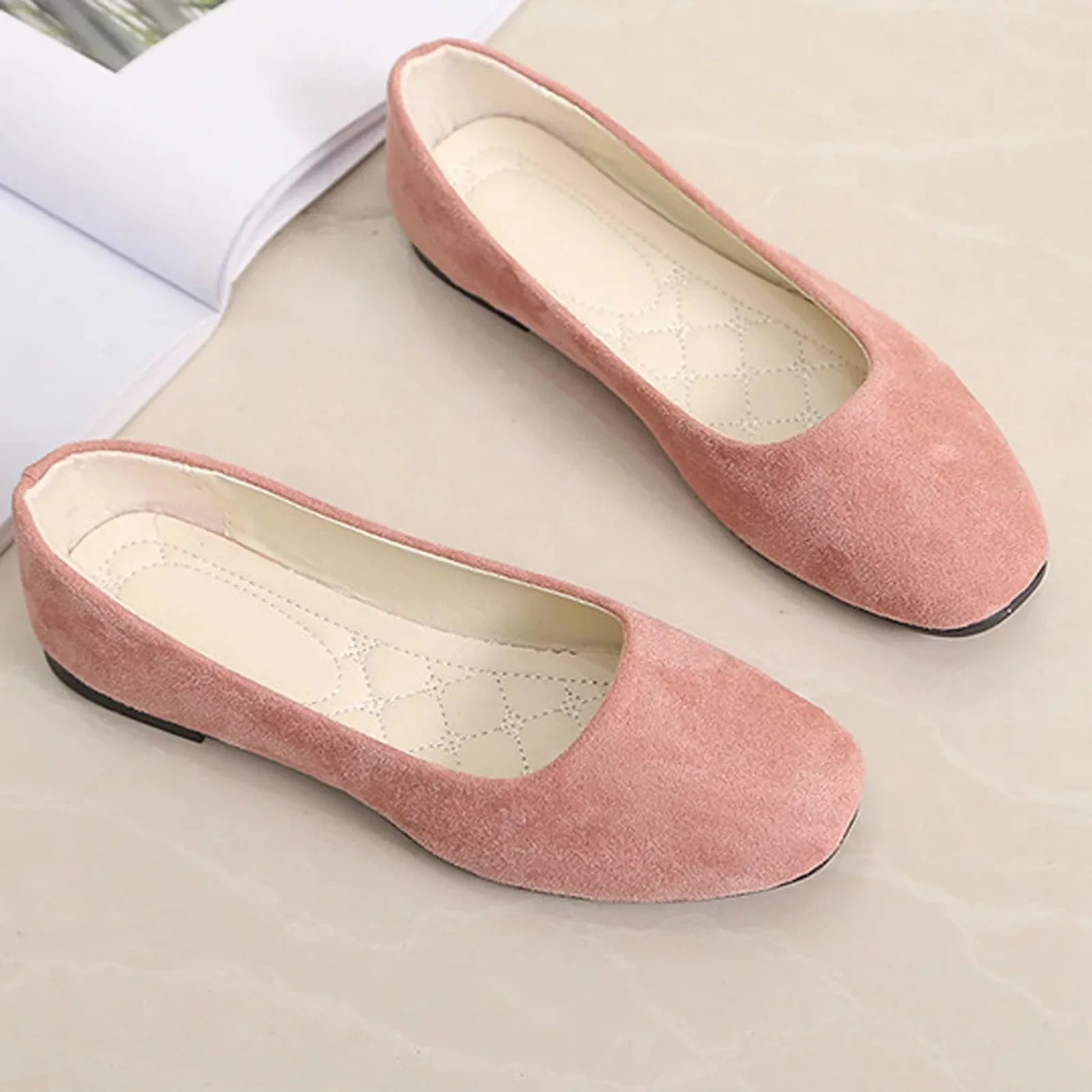 Women Suede Square Flat Heel, Pumps Size 34-39