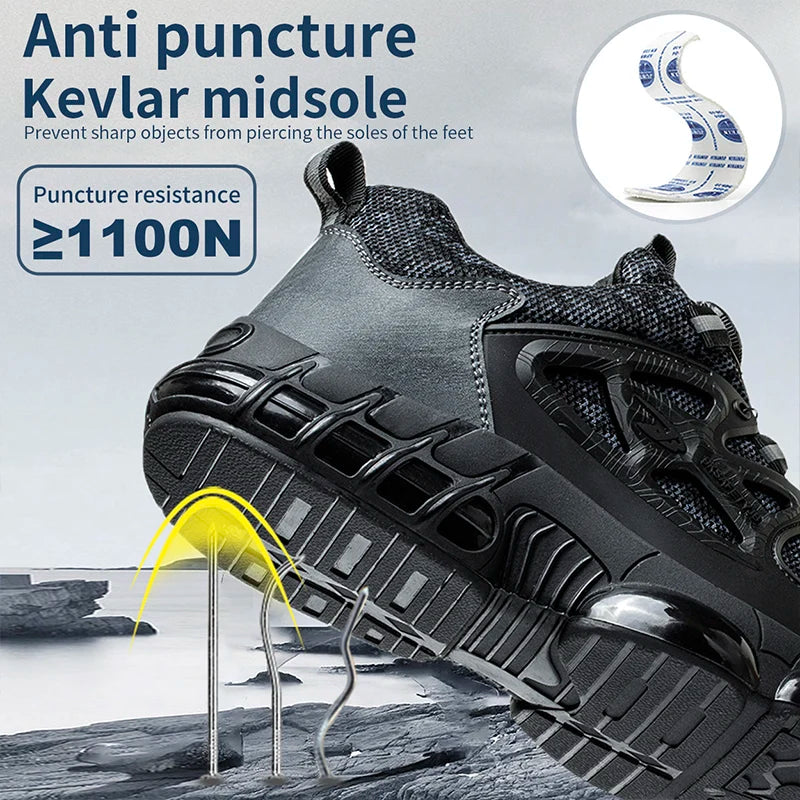 Work shoes with elastic buttons and lace-up