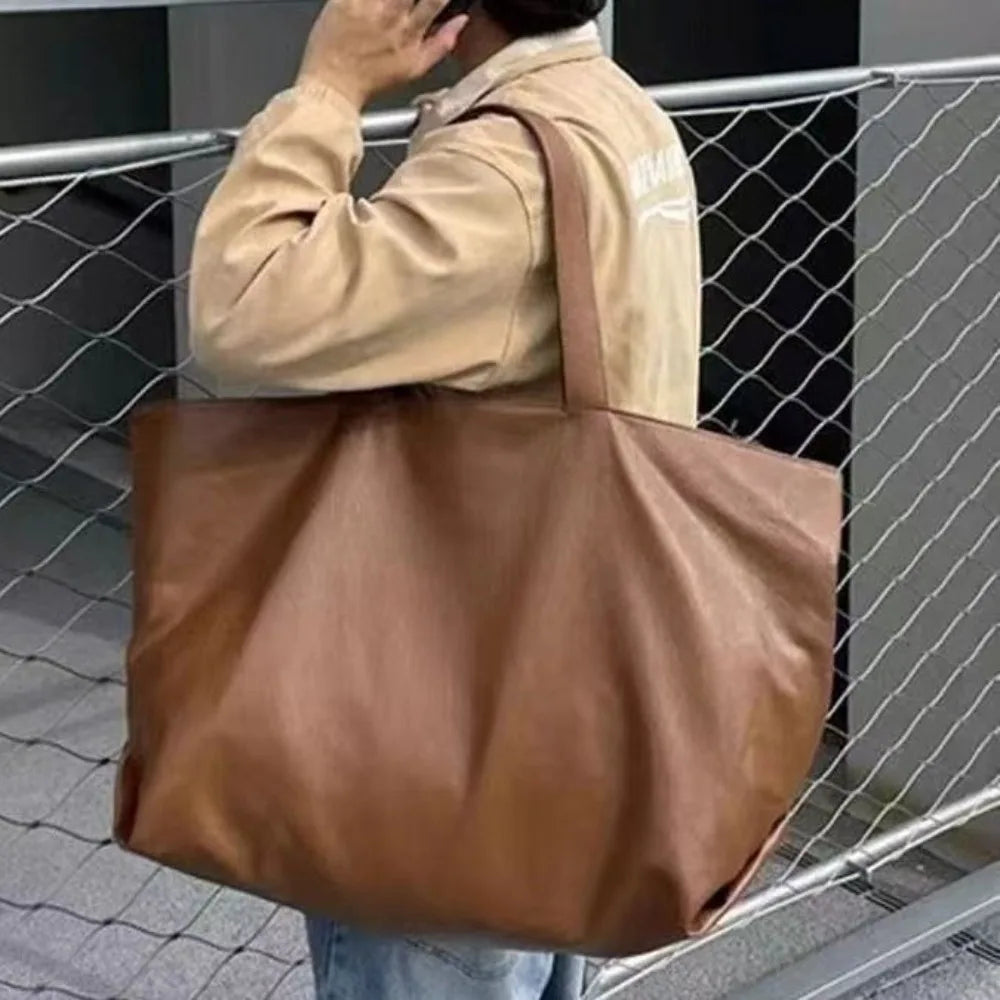 Large Capacity Tote Shoulder Bag Leather Handbag