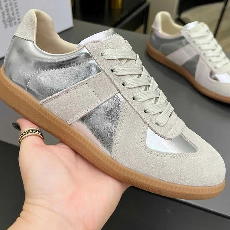Suede Leather Patchwork Casual Shoes, Women, Round Toe