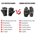 Cycling Gloves, LED, Night view, Rechargeable Flashlight