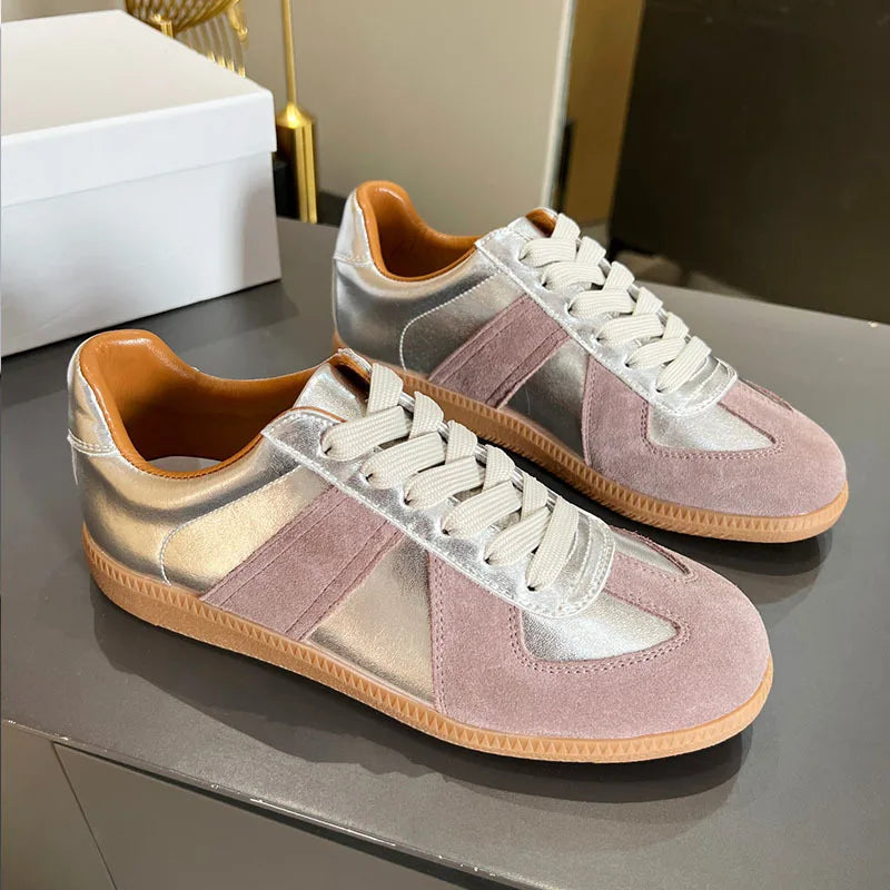 Suede Leather Patchwork Casual Shoes, Women, Round Toe