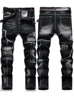 Mid-high waist fringed jeans, solid color