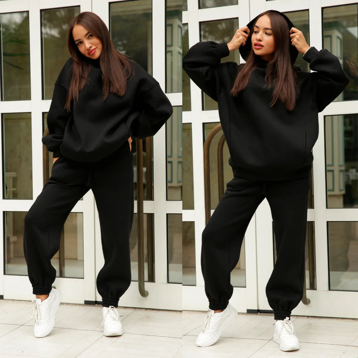 Women Fleece Two Piece Sets,Warm Hoodies
