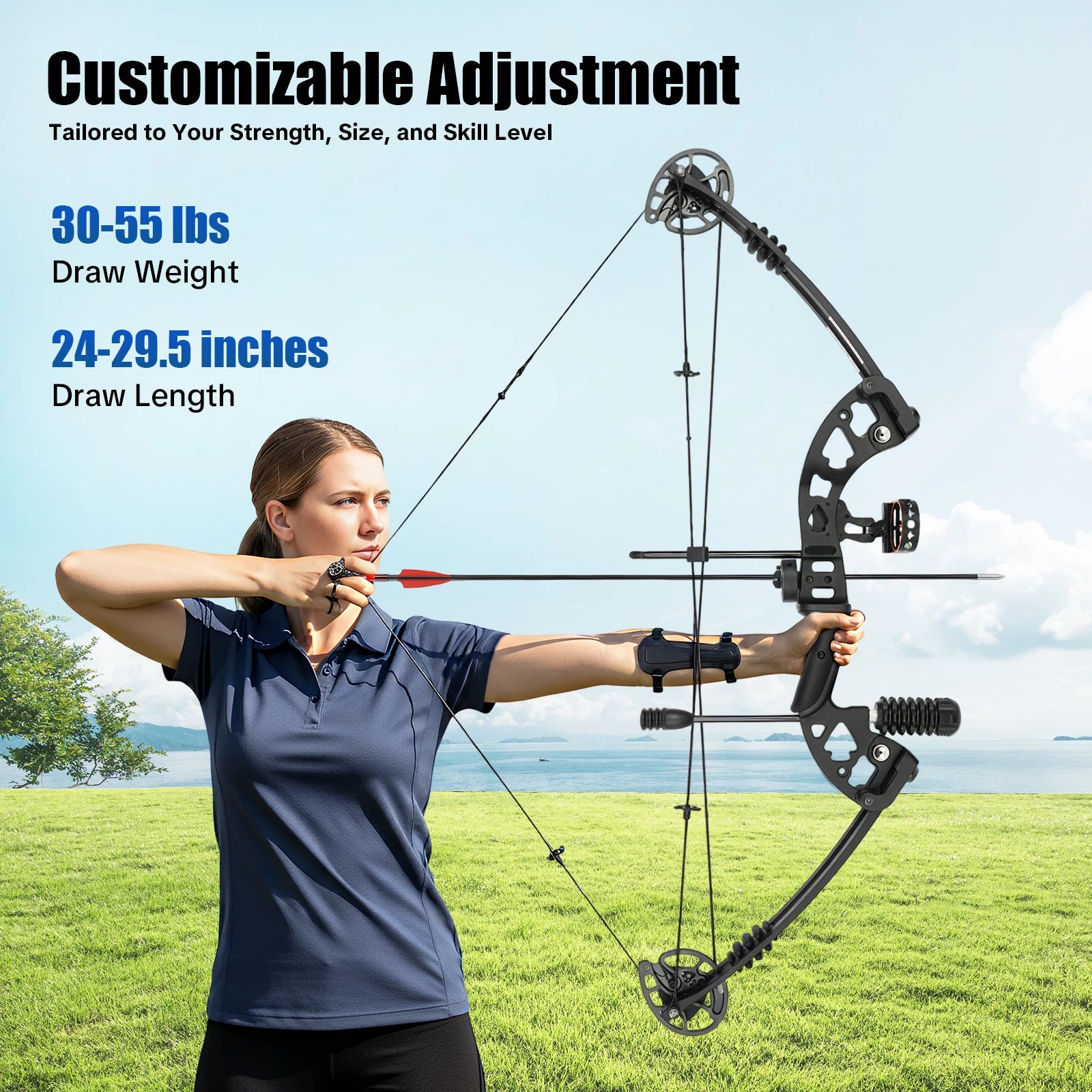 30-55 lbs Compound Bow, Adjustable Draw Weight and Length, with 3-Pin Sight, 12 Arrows, Complete Arch Set for Adults, Right Hand