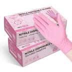 100 Pcs Pink Nitrile Gloves, Stretch Resistant, Cooking,
