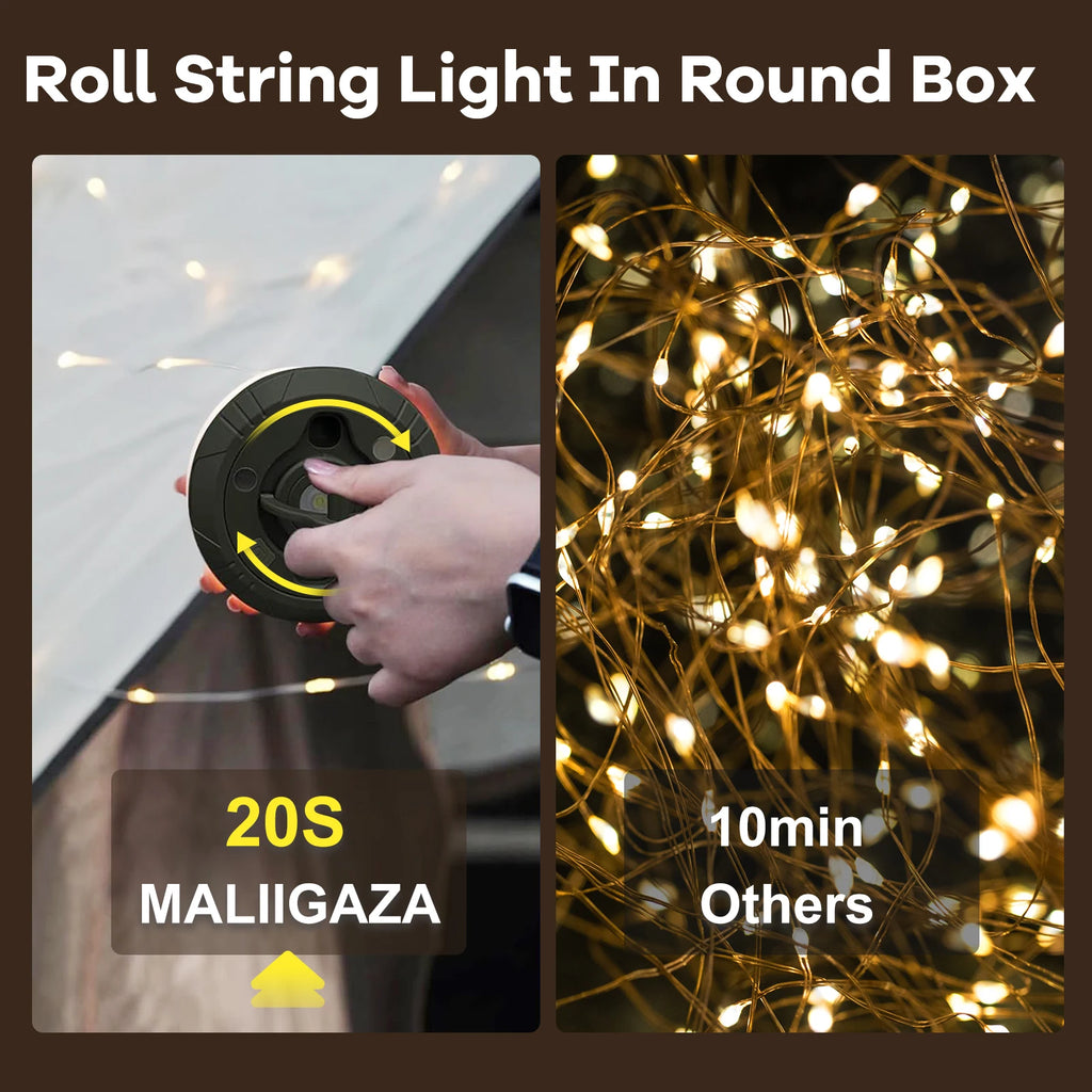 10M Camping String Light, Waterproof, RGB, Lantern, Rechargeable, LED