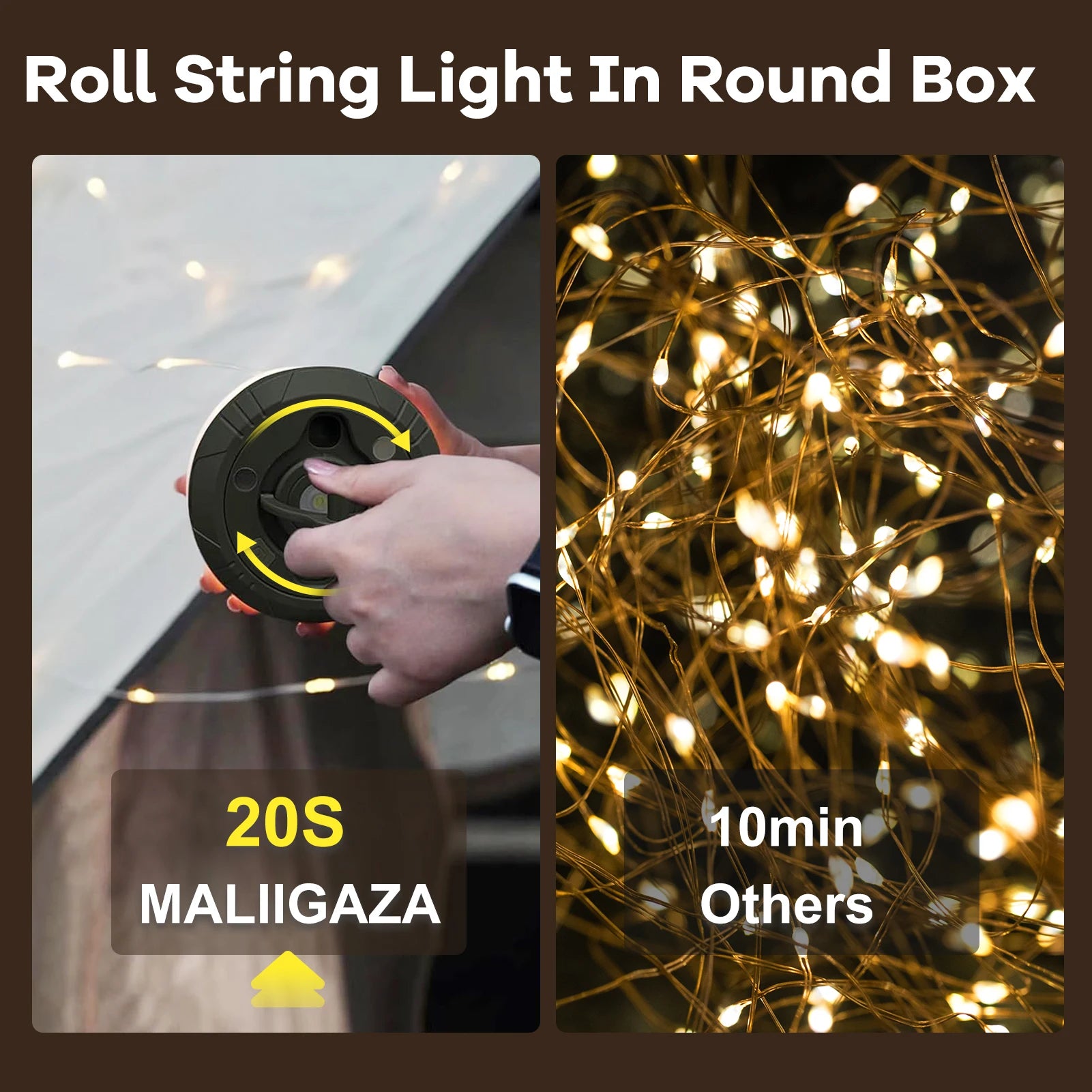 10M Camping String Light, Waterproof, RGB, Lantern, Rechargeable, LED