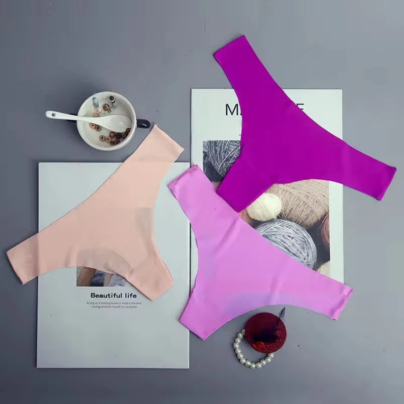 3PCS Seamless Panties Women, Silk, Cotton Crotch, Breathable