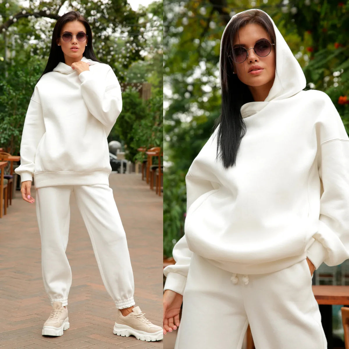 Women Fleece Two Piece Sets,Warm Hoodies