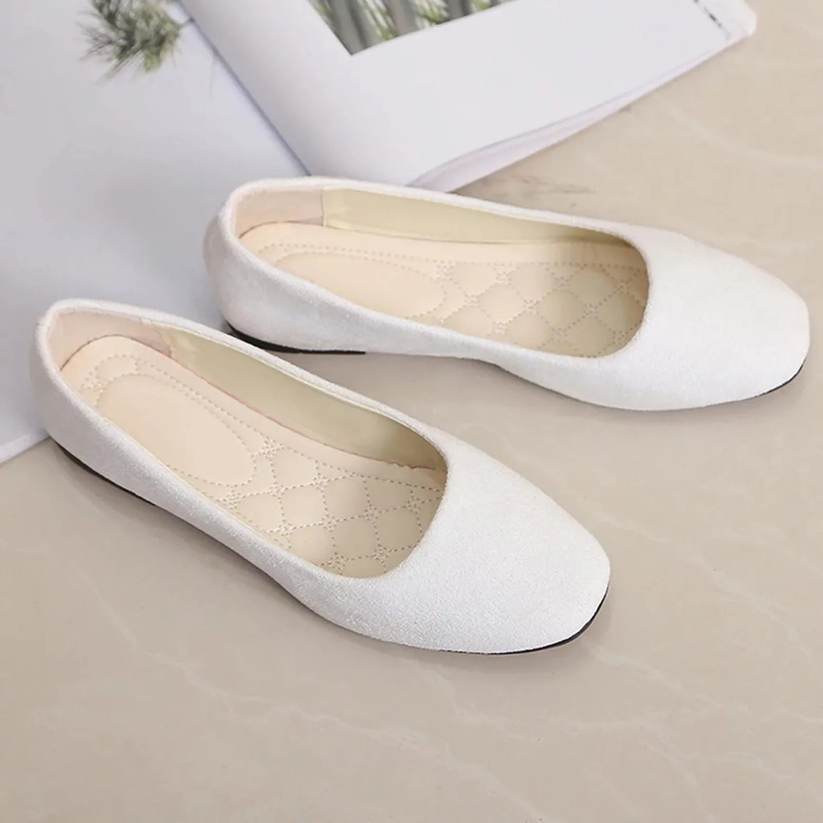 Women Suede Square Flat Heel, Pumps Size 34-39
