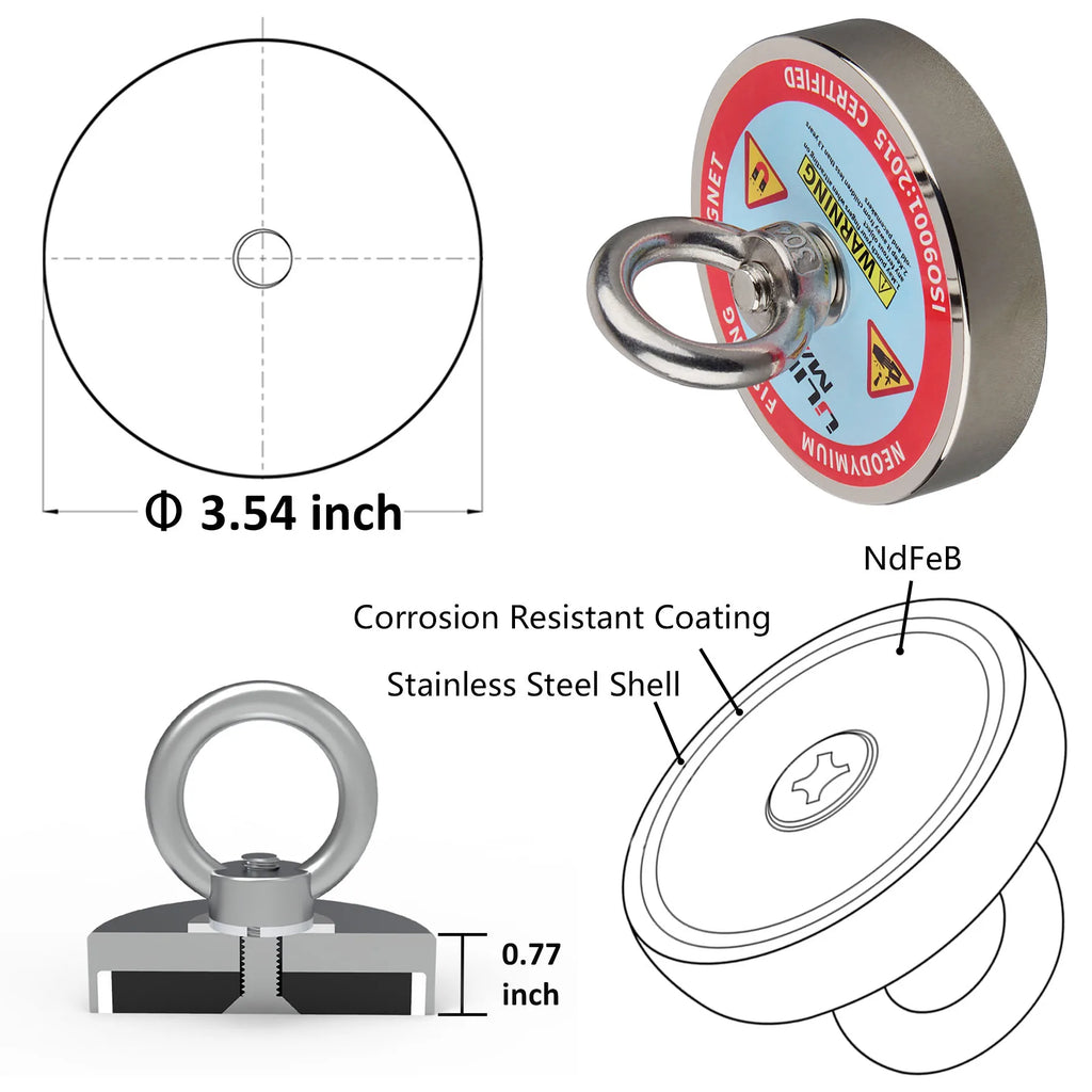 120KG/220KG /300KG/400KG/500KG, Magnet Large Neodymium N52 Magnets Magnet Strong Fishing
