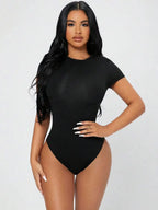 Petite, Slim Fit, Short Sleeve, Bodysuit, Women
