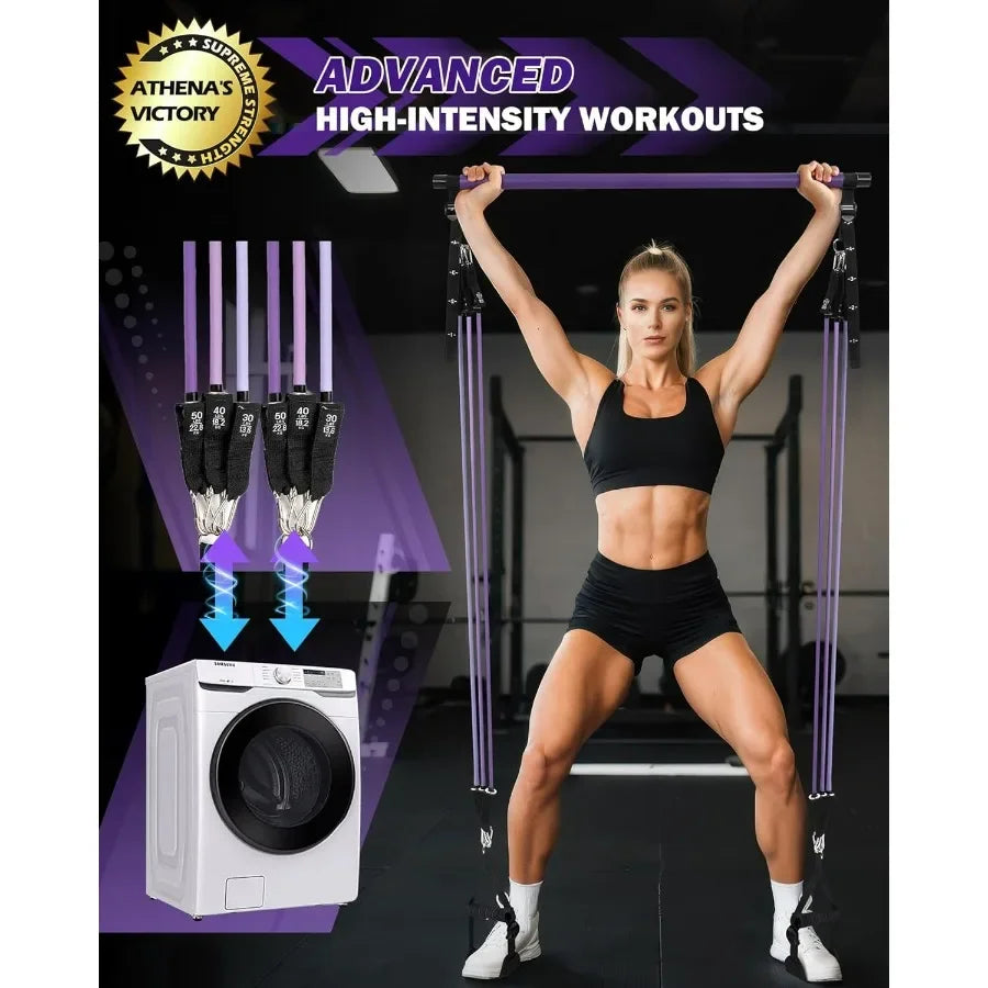 Pilates Bar, Resistance Bands, Unisex, Stainless Steel